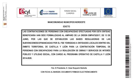 Imagen EDICTO. CONTRATACIÓN DE PERSONAS CON DISCAPACIDAD